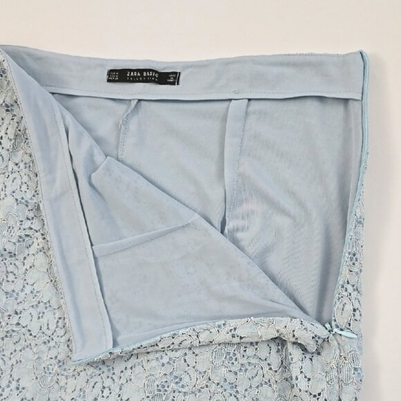 ZARA Basic Women's Light Blue Embroidered Lace Pencil Skirt Back Slit Size M - Picture 4 of 15